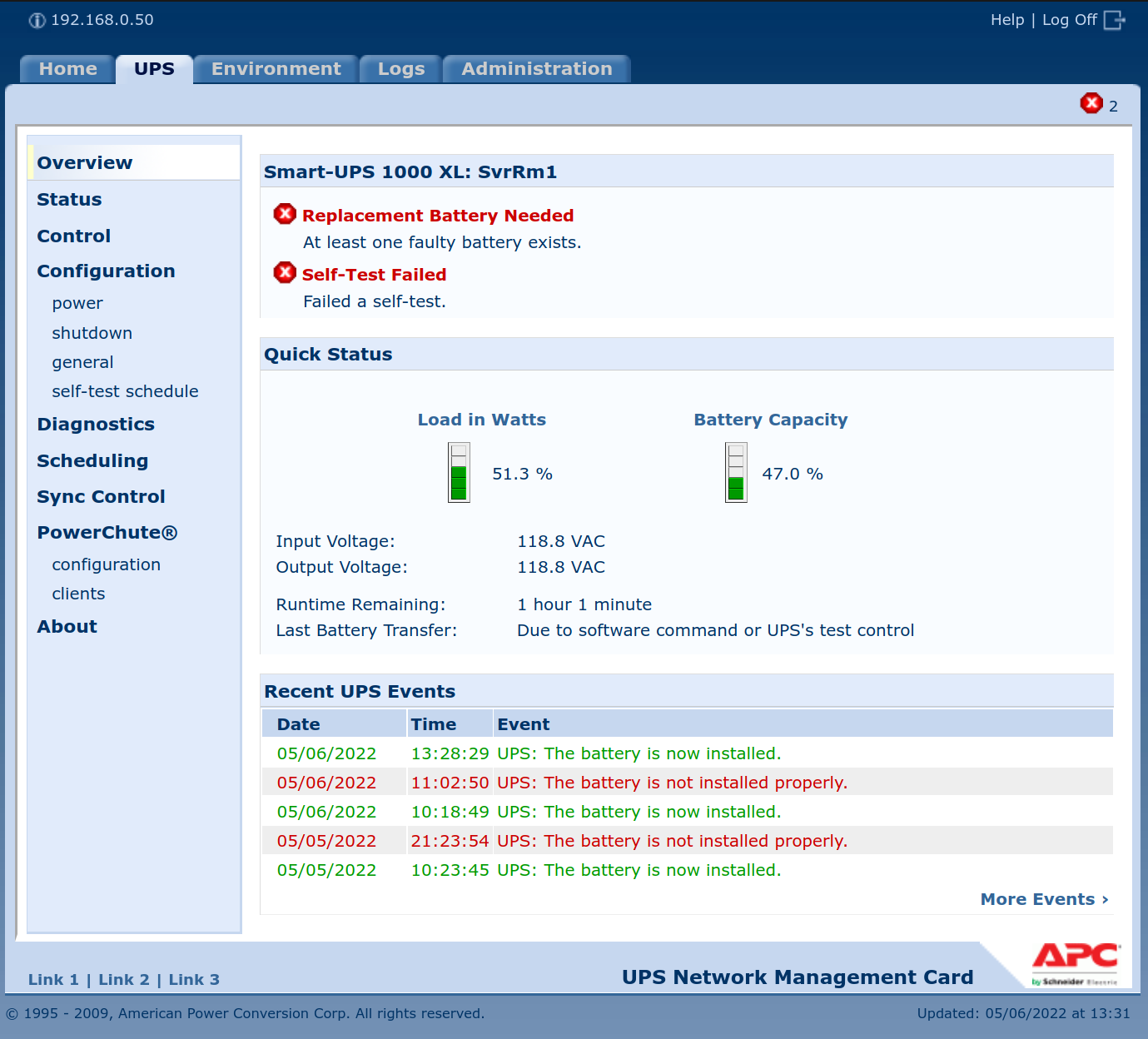 APC SUA1000XL &quot;The battery is not installed properly&quot;