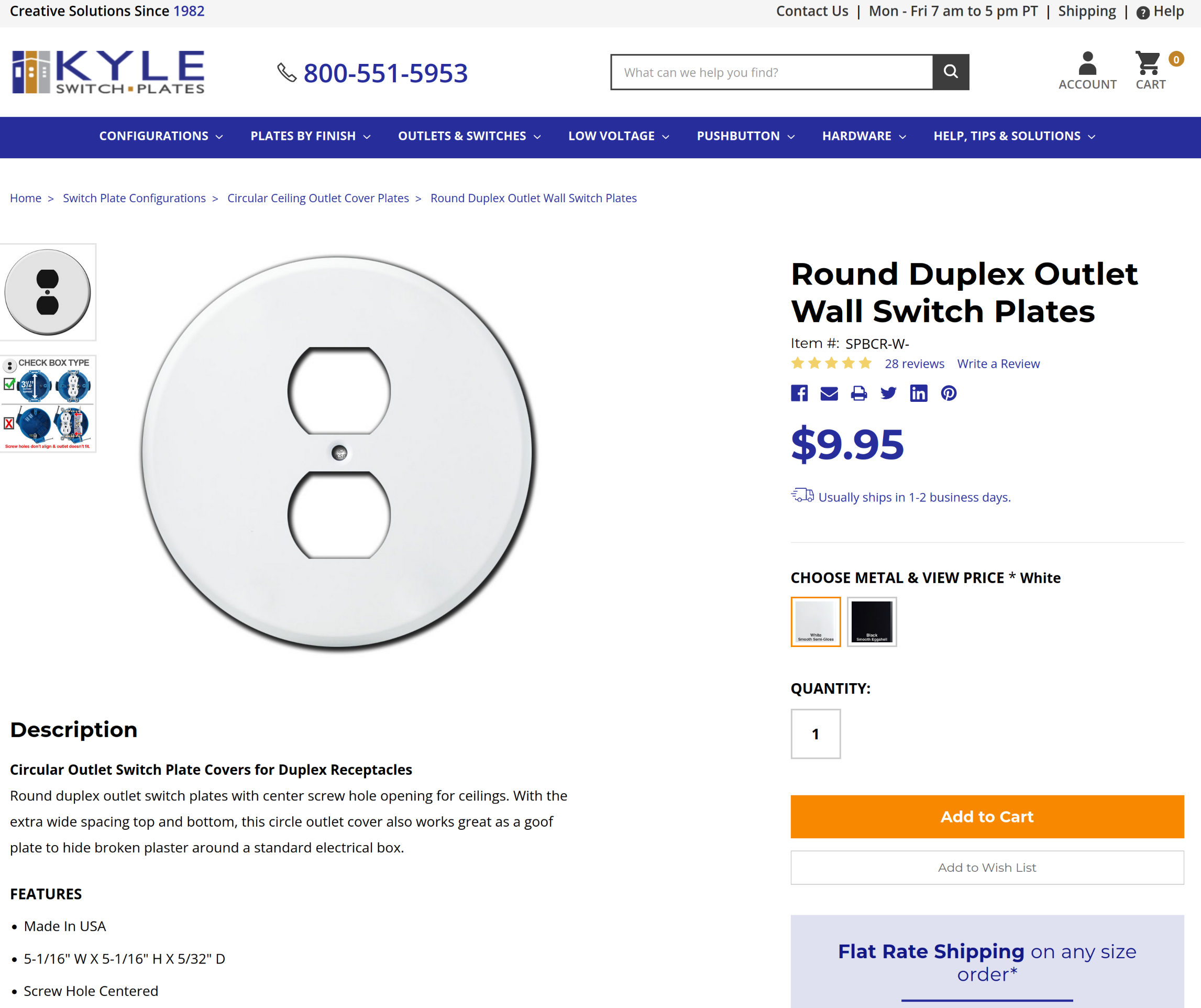 Kyle Switch Plates Round Duplex Receptacle Cover SPBCR-W