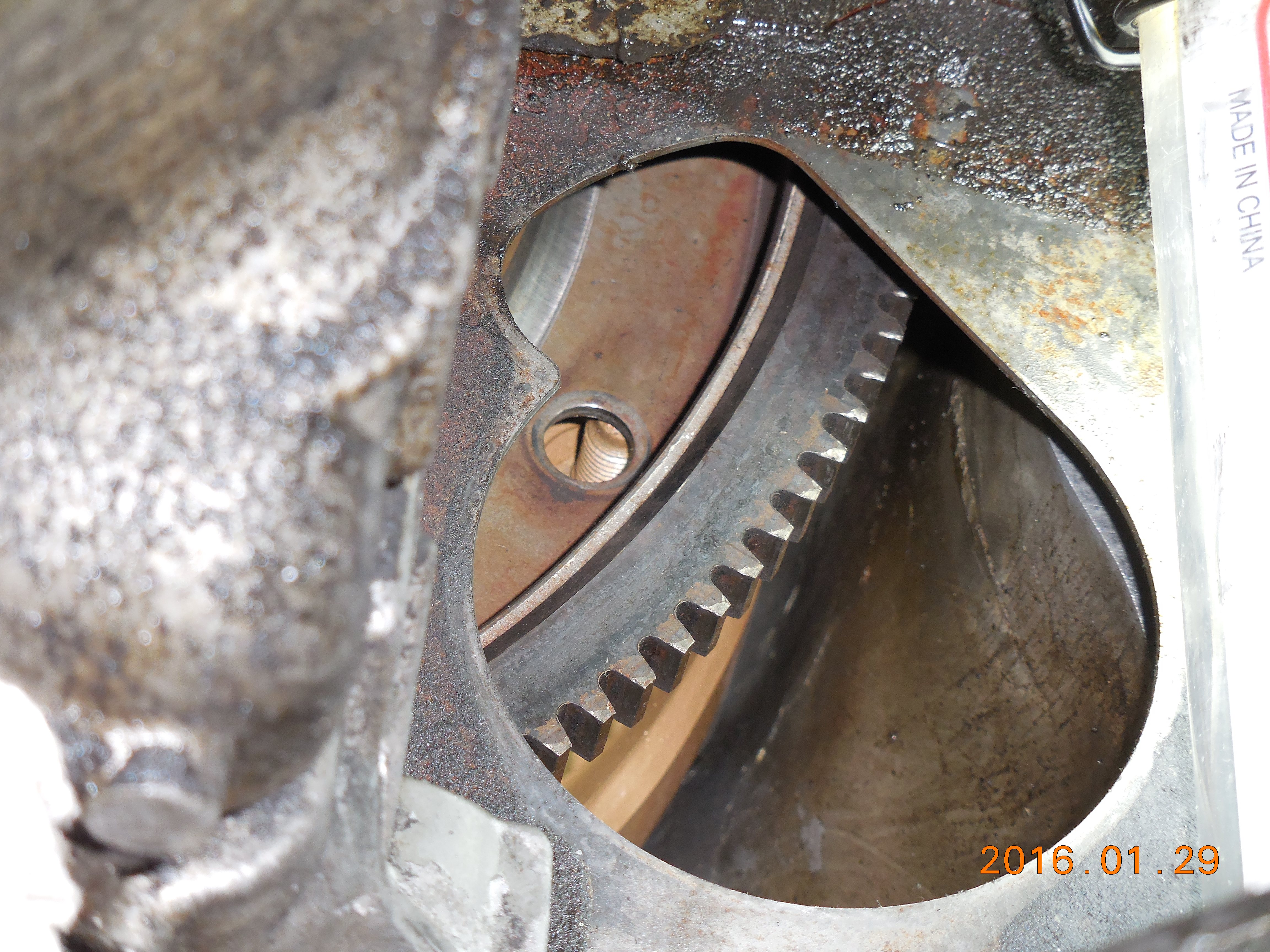 1997 Aerostar 4.0l OHV e4WD, torque converter stud to flex plate alignment through starter mounting hole. This is tricky to get aligned, and trickier to get the nuts tightened & torqued. Lots of ratchet extensions to the front to get around the front axle and motor mount, IIRC.