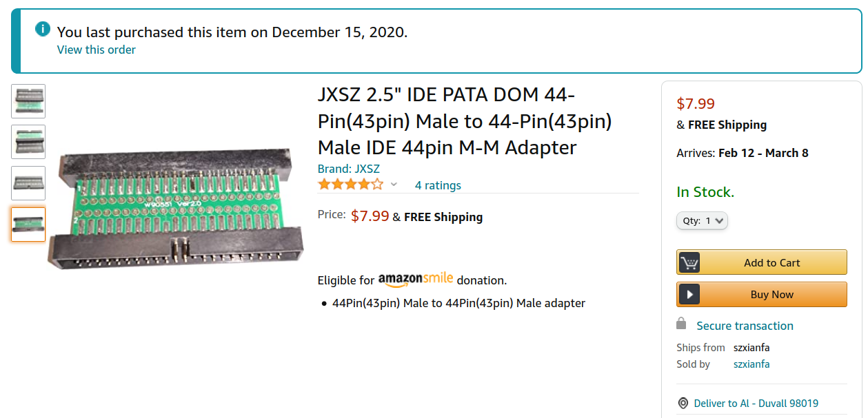 JXSZ W90551 44-pin IDE DOM adapter @ Amazon
