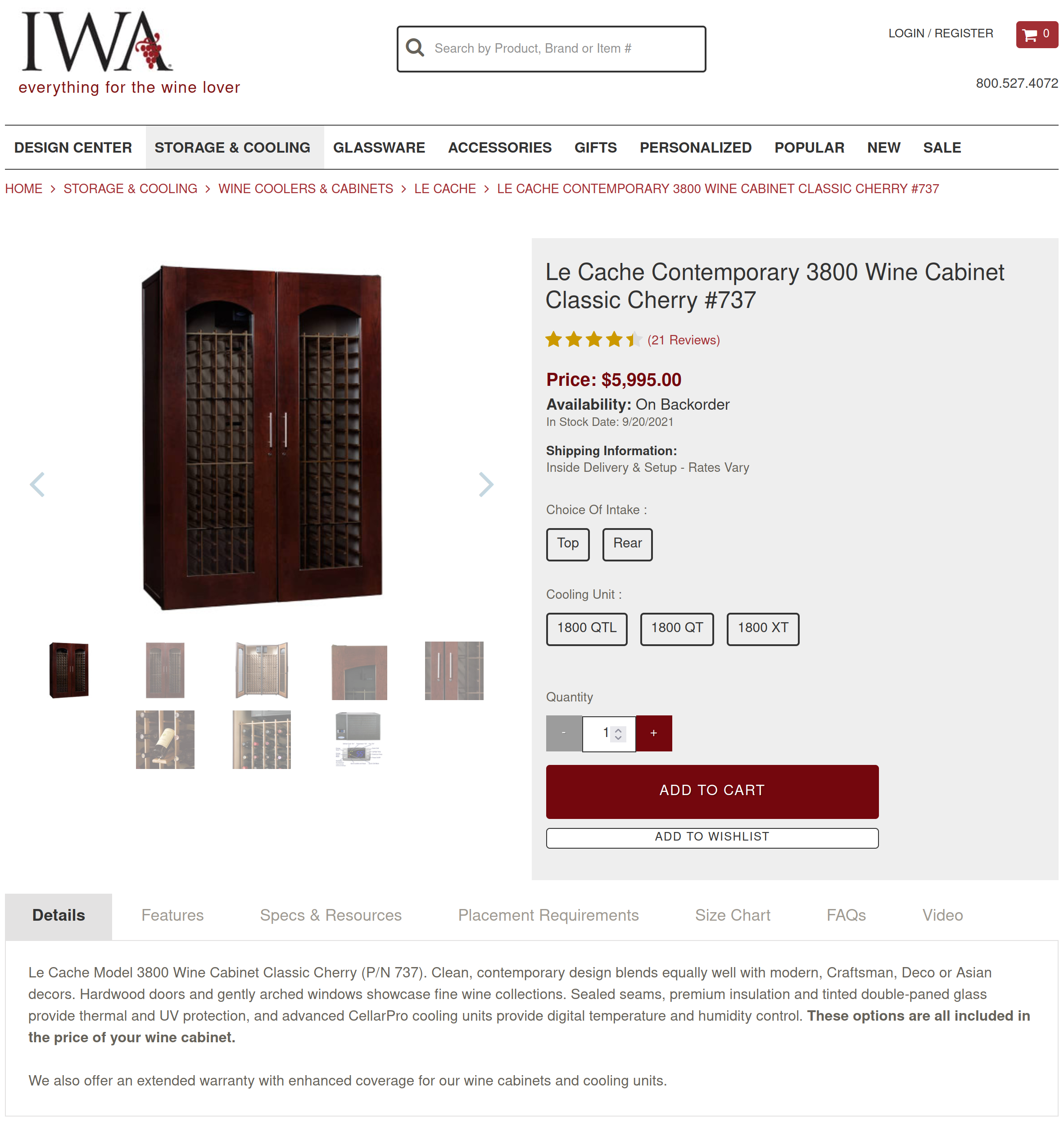 Le Cache 3800 Contemporary.  List price (Aug2021): $6k.