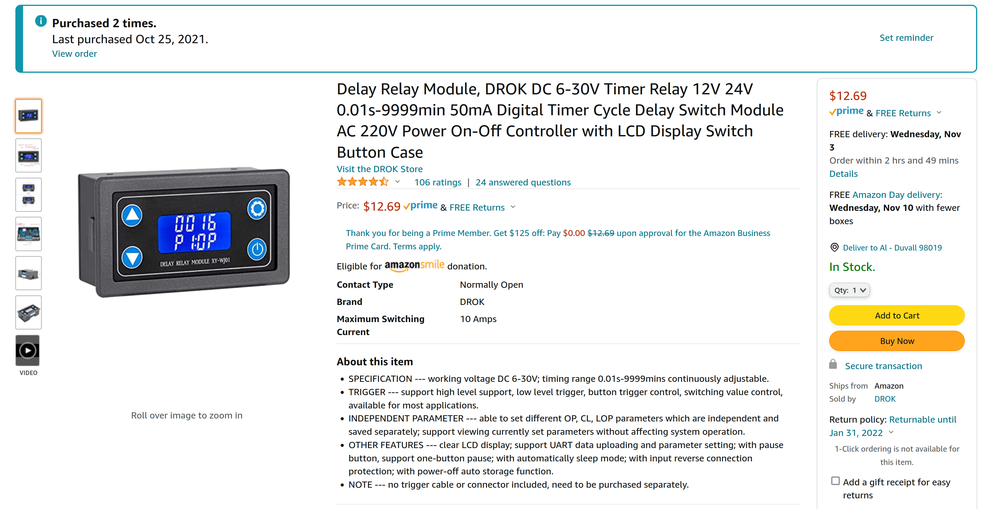 DROK Time Delay Relay module, XY-WJ01