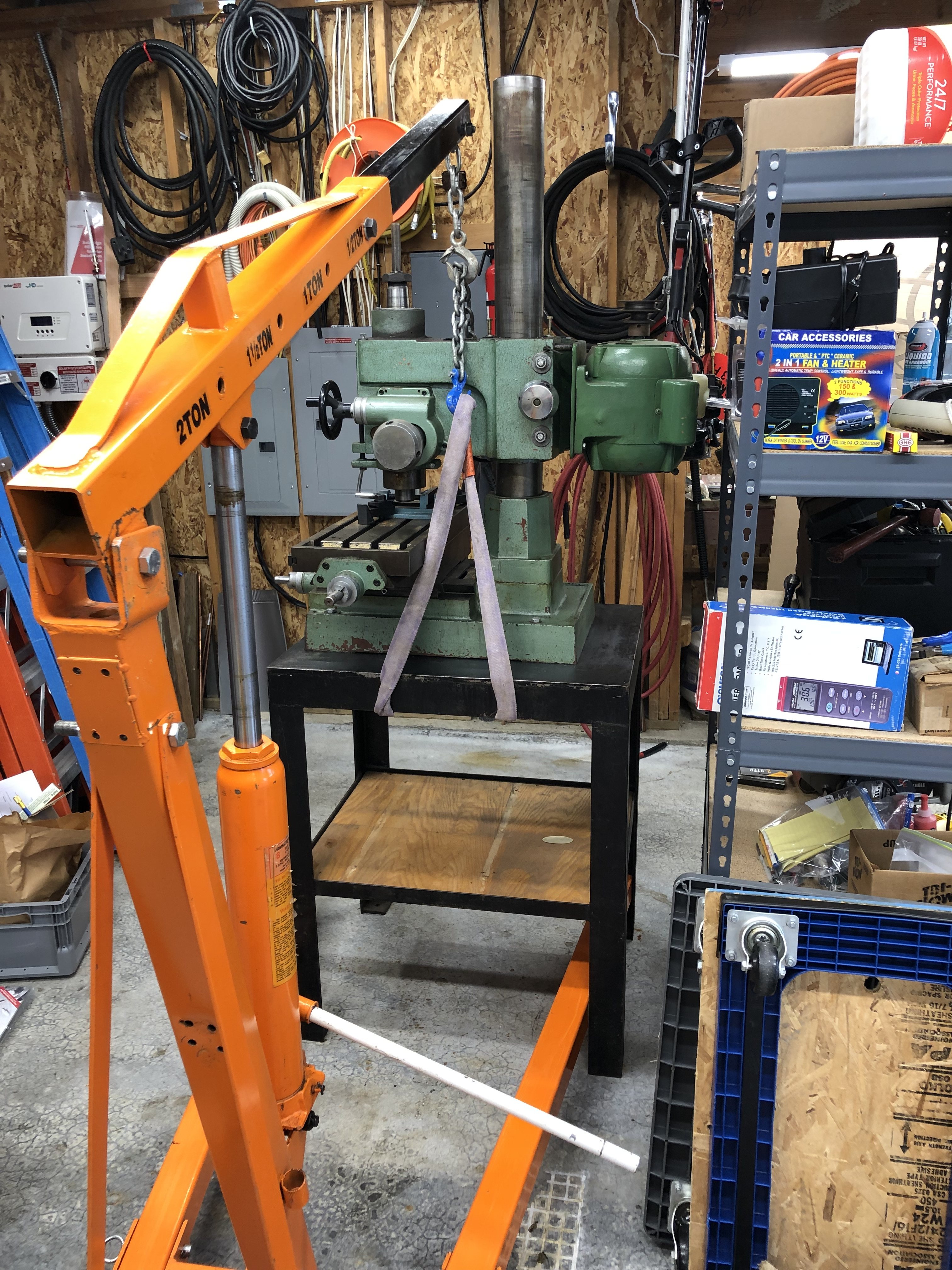 Jet-16 Mill/Drill: sling under table top, ready to hoist and move outdoors.