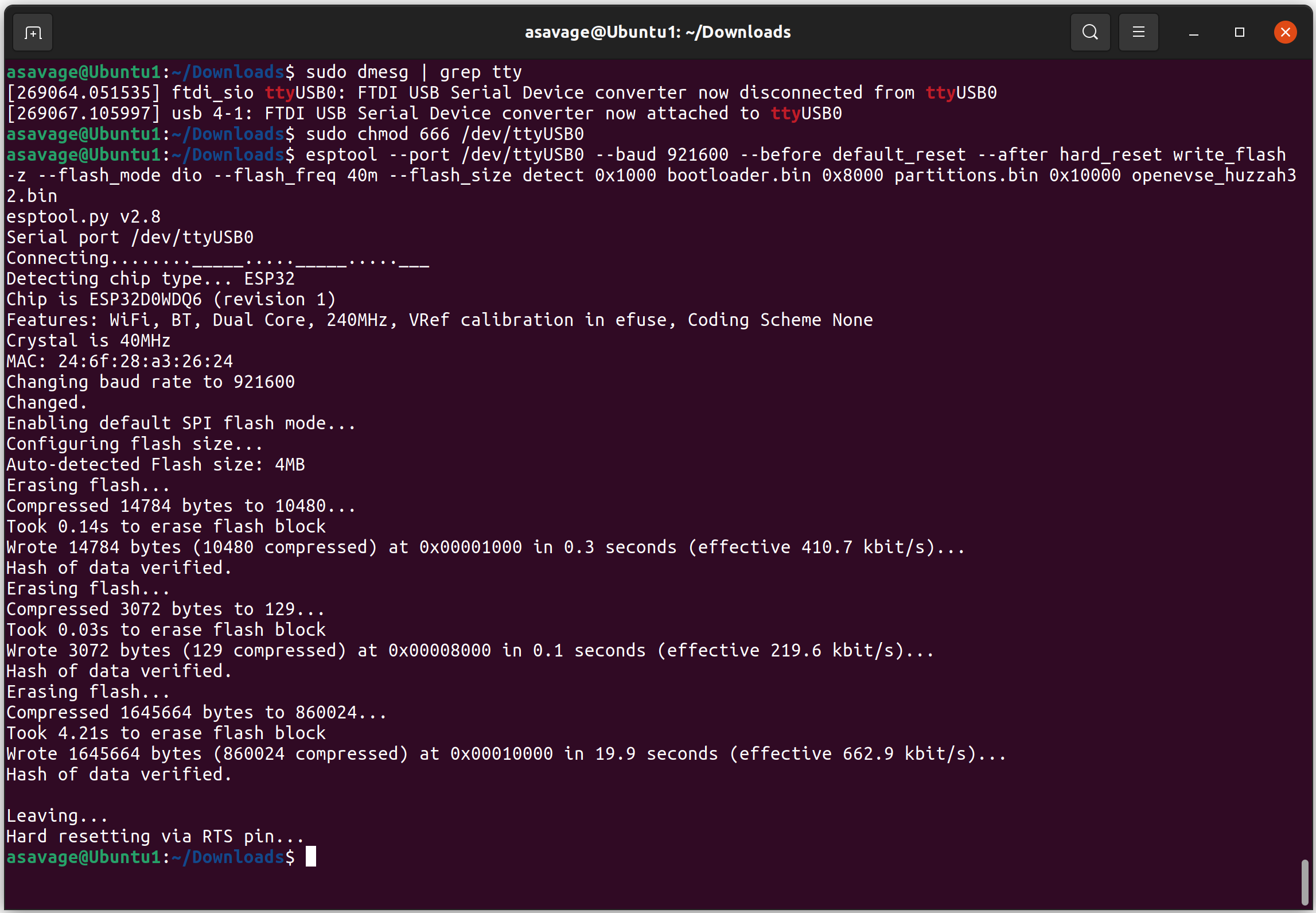 ESP32-WROOM-32 Huzzah initial firmware/bootloader/partitions load