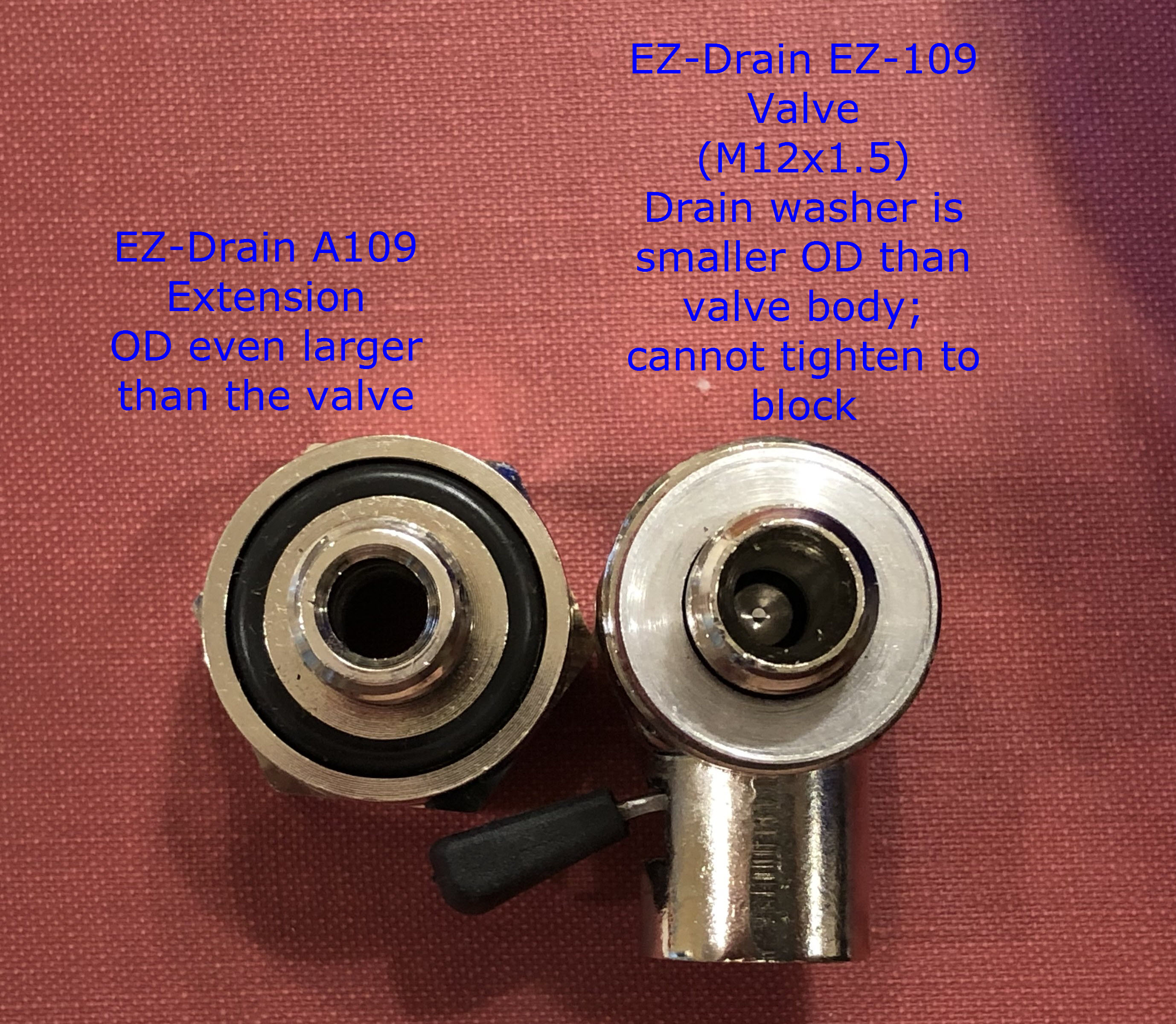 EZ-Drain EZ-109 Drain Valve M12x1.5 and A109 Extension M12x1.5