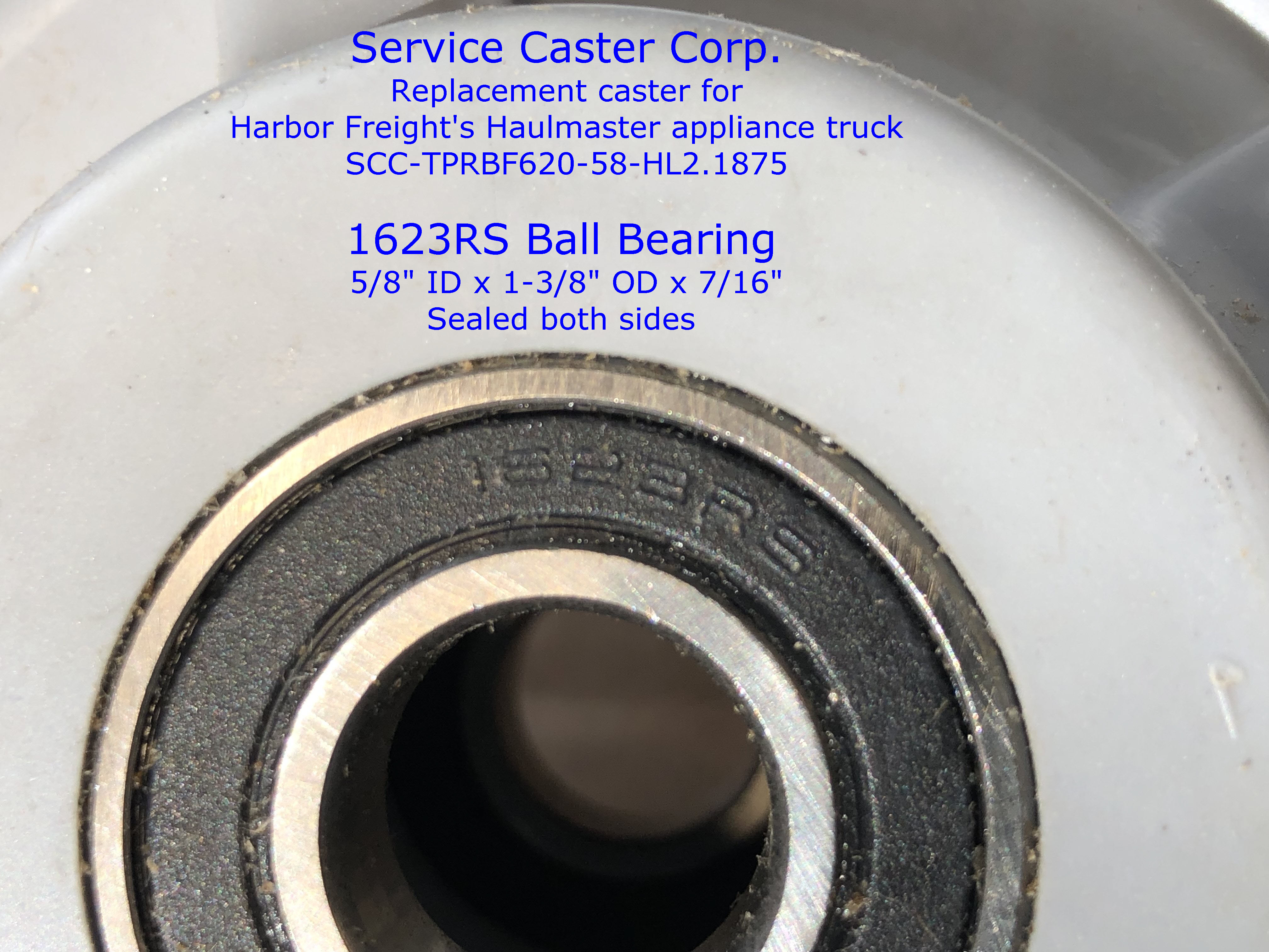 Wheel, Service Caster SCC-TPRBF620-58-HL2.1875, showing bearing 1623 RS.