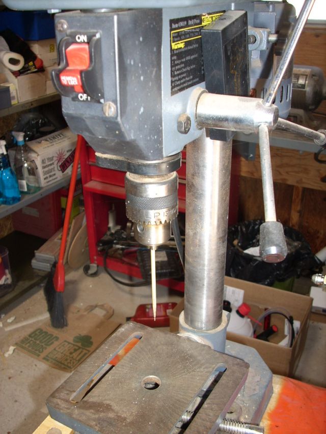 Skewer installed in drill press