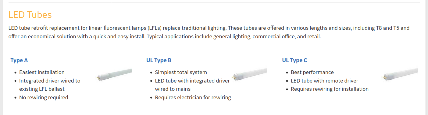 LED Lamp retrofit tube types