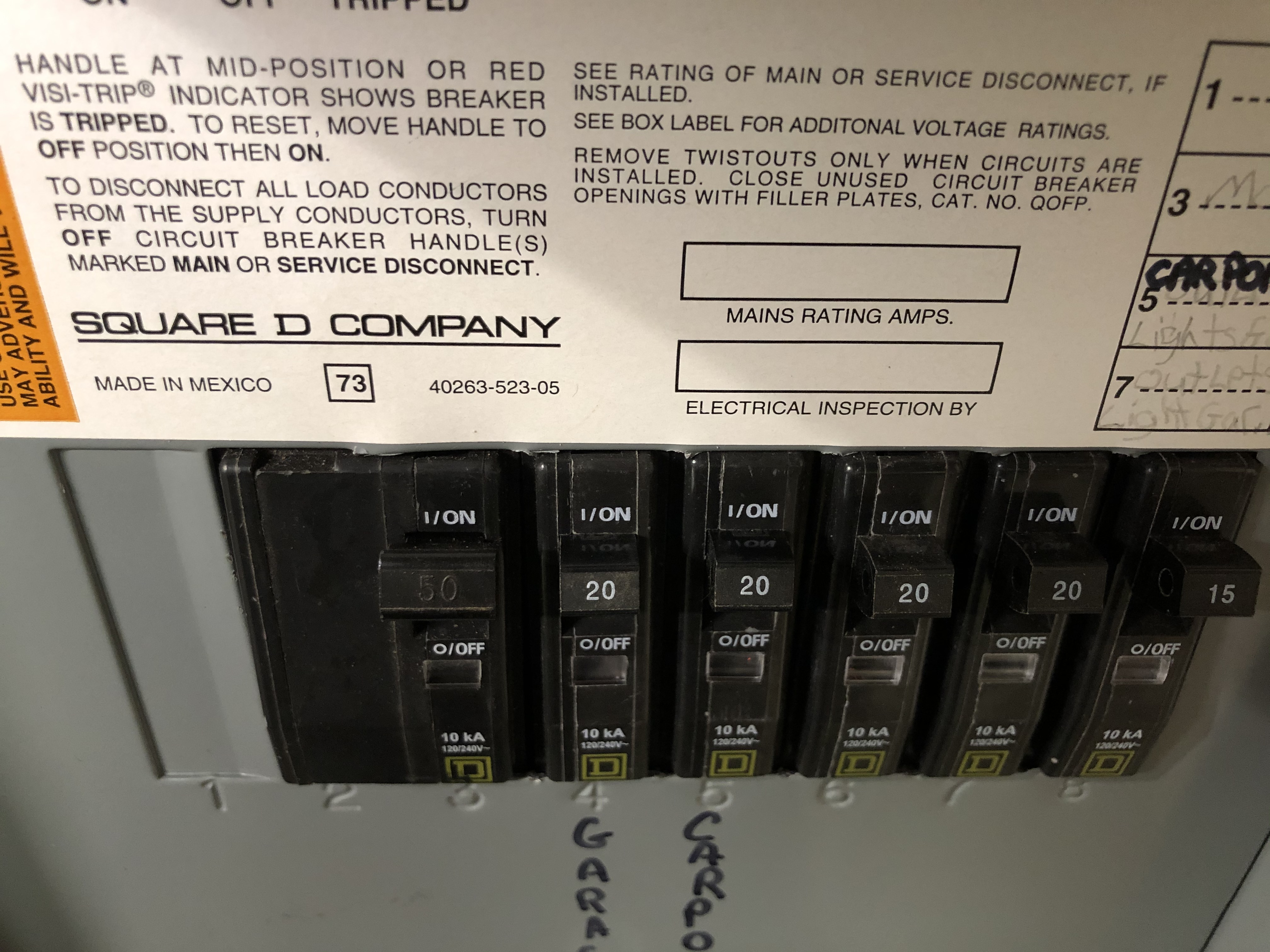 Garage breaker panel