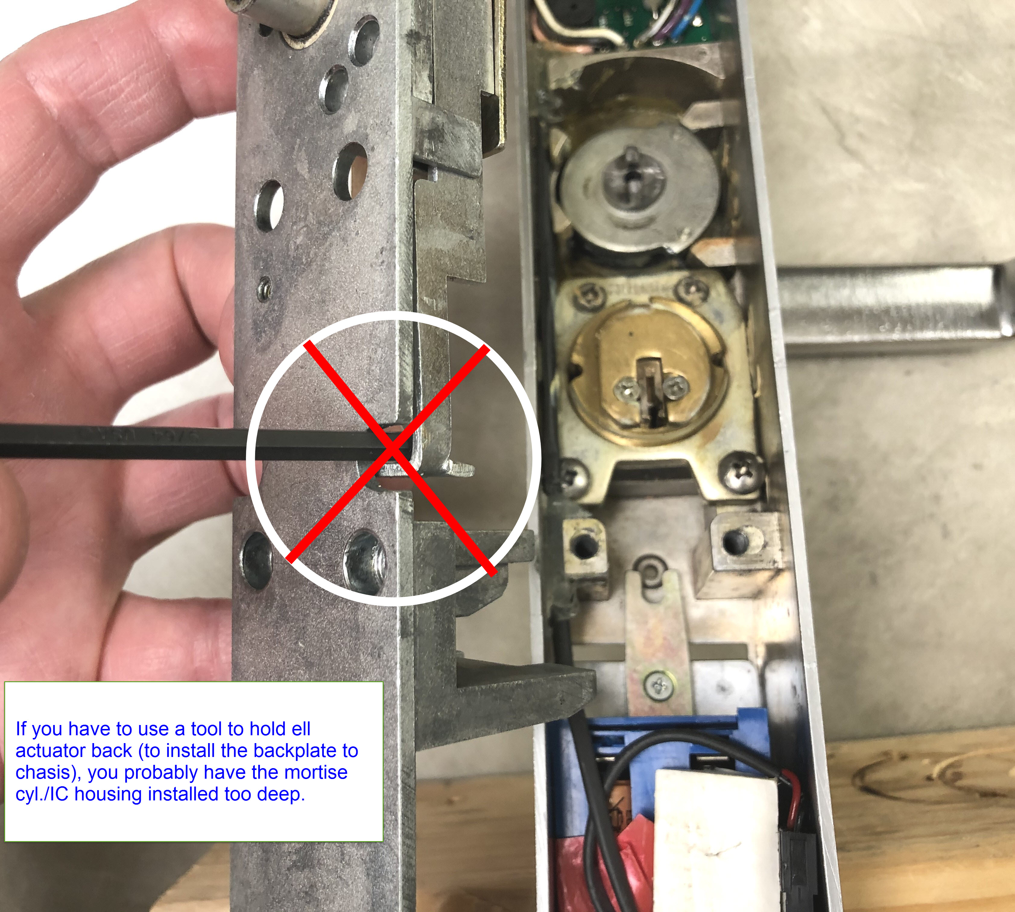 Tip: if the backplate won't mate fully with chassis, maybe your mortise cyl. is installed too deep.