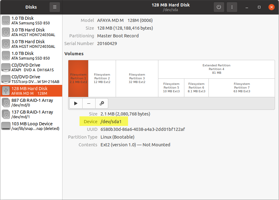 Linux GUI "Disks" utility