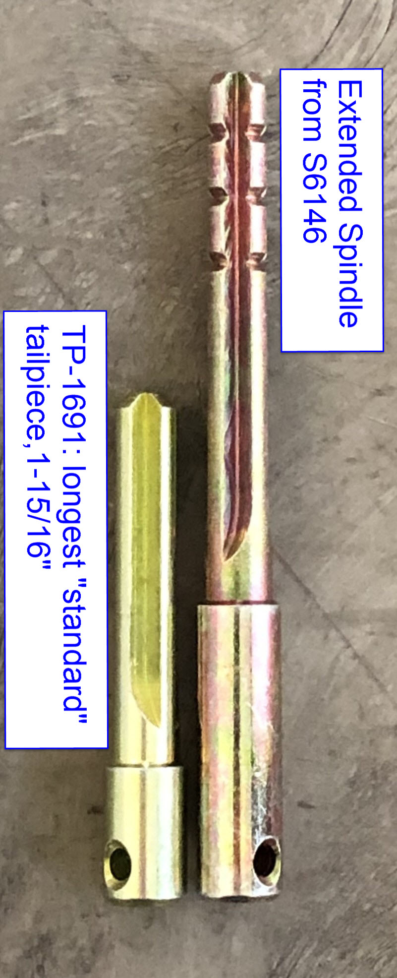 Extended Spindle Kit S6146 spindle, compared to the TP-1691.