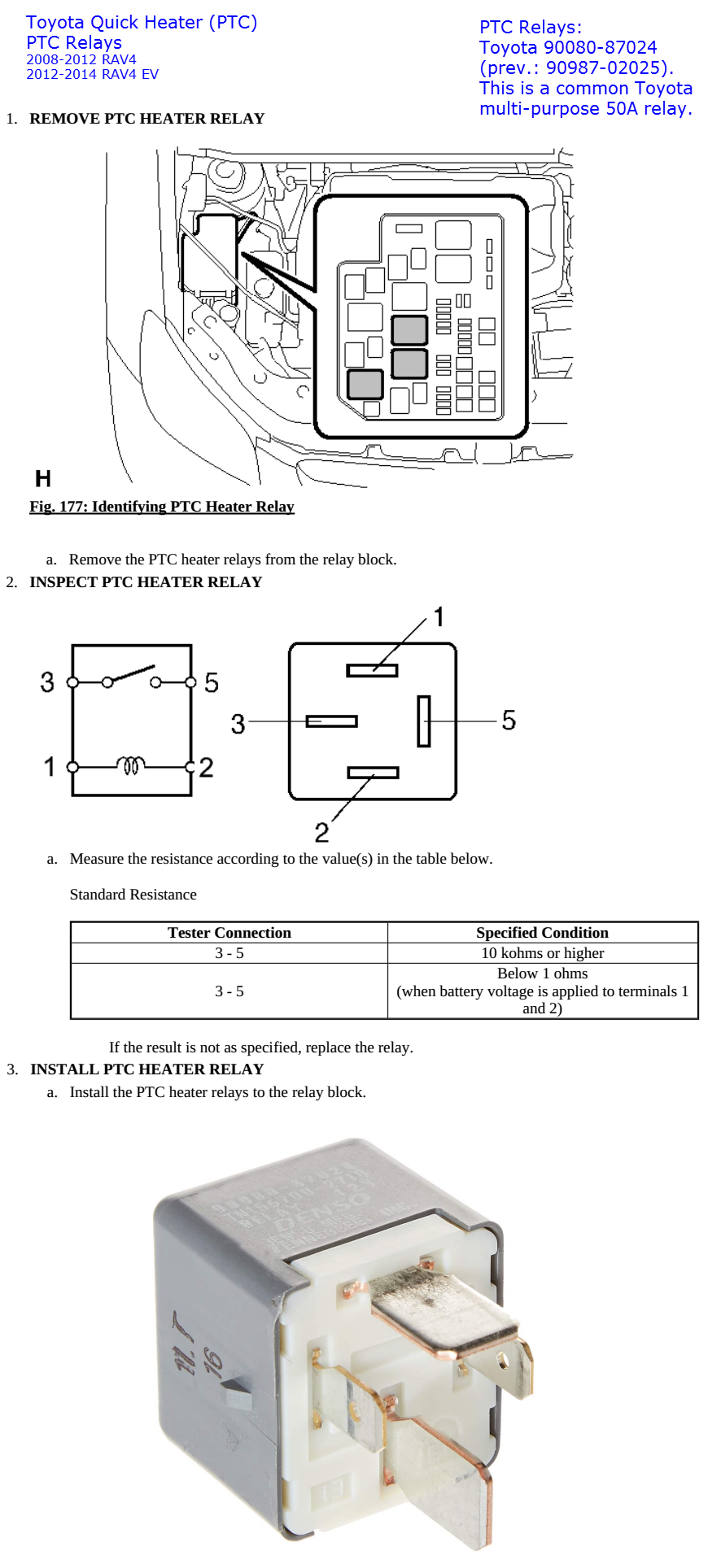 Toyota 840W PTC Quick Heater: Early RAV4 relays location/information