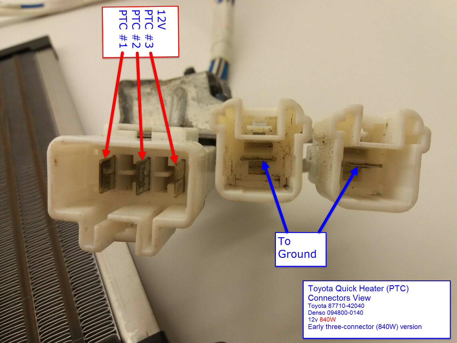 Toyota 840W PTC Quick Heater, connectors view